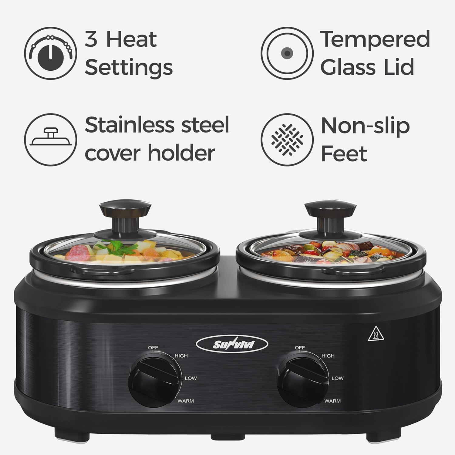 Slow Cooker, Dual Slow Cooker Black and Copper Triple Slow Cooker Buffet Server Multiple Pot Food Warmer, Slow Cooker Buffet Food Warmer Adjustable Temp Lid Rests Stainless Steel