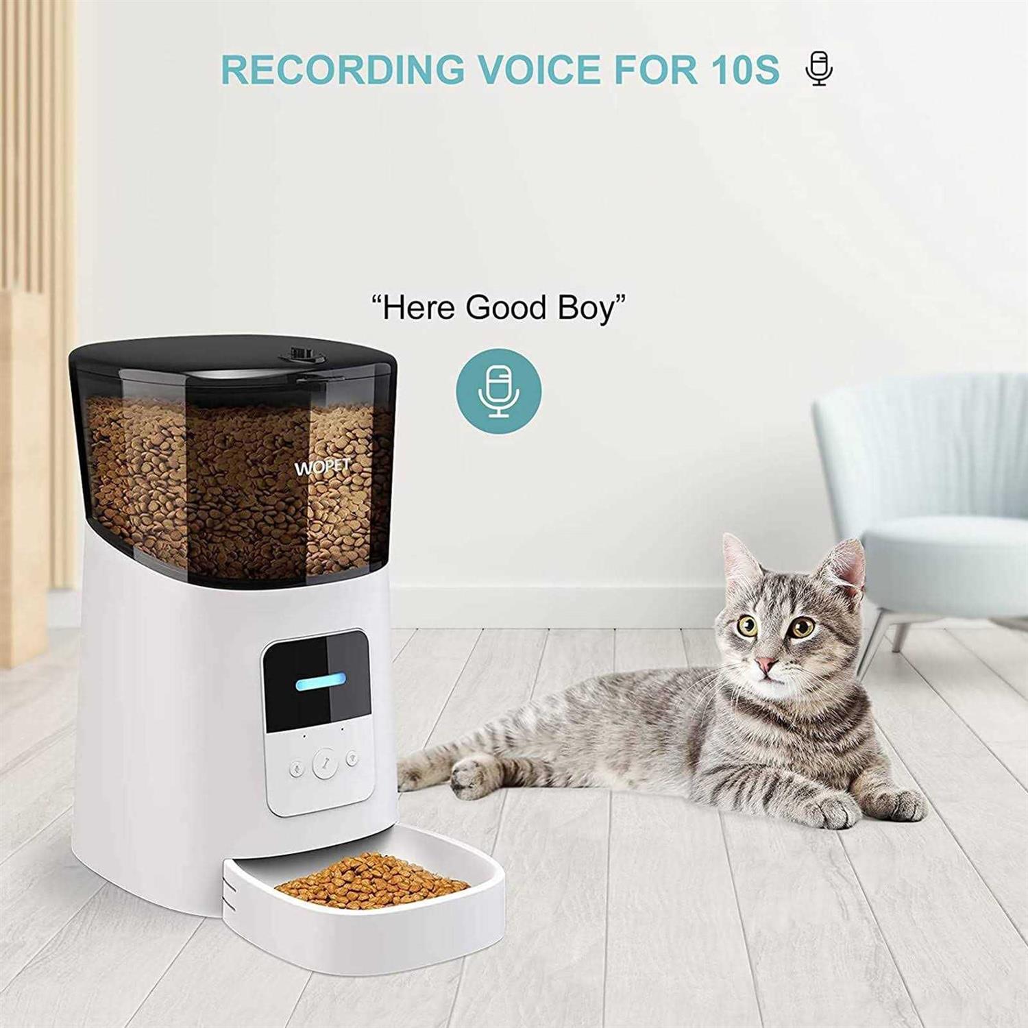 Wopet Automatic Dog Feeders, Wi-Fi Enabled Smart Cat Feeders, Cat Food Dispenser, Distribution Alarms and Voice Recorder Up to 15 Meals per Day - Pet Supplies online store
