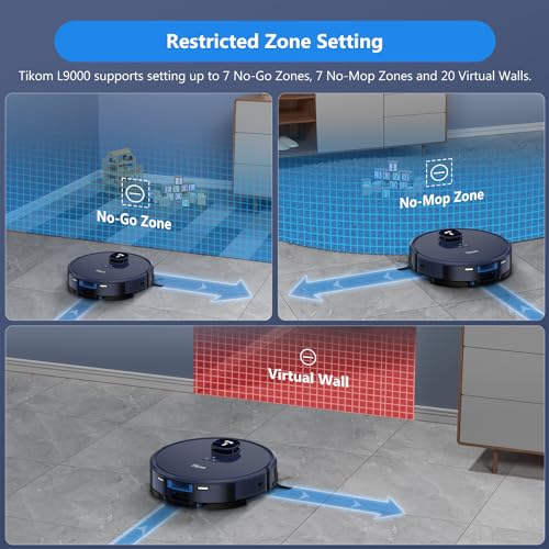 Tikom L9000 Robot Vacuum and Mop Combo, LiDAR Navigation, 4000Pa Robotic Vacuum Cleaner, Up to 150Mins, Smart Mapping, 14 No-go Zones, Good for Pet Hair, Carpet, Hard Floor