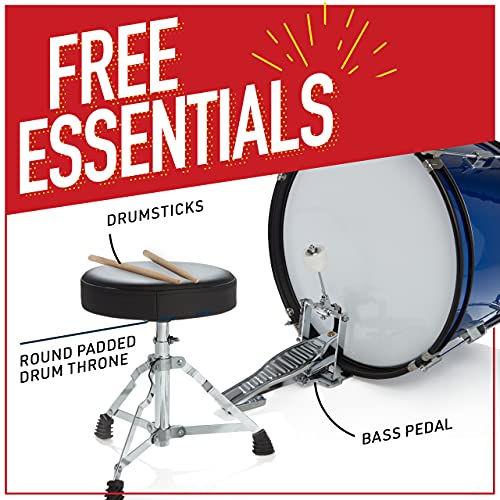 Mendini by Cecilio Drum Set, 5 Piece 16 Inch Junior Drums Kit with Bass, Toms, Snare Drum, Cymbal, Hi-Hat, Drumsticks & Seat for Beginner Student (Metallic Black)
