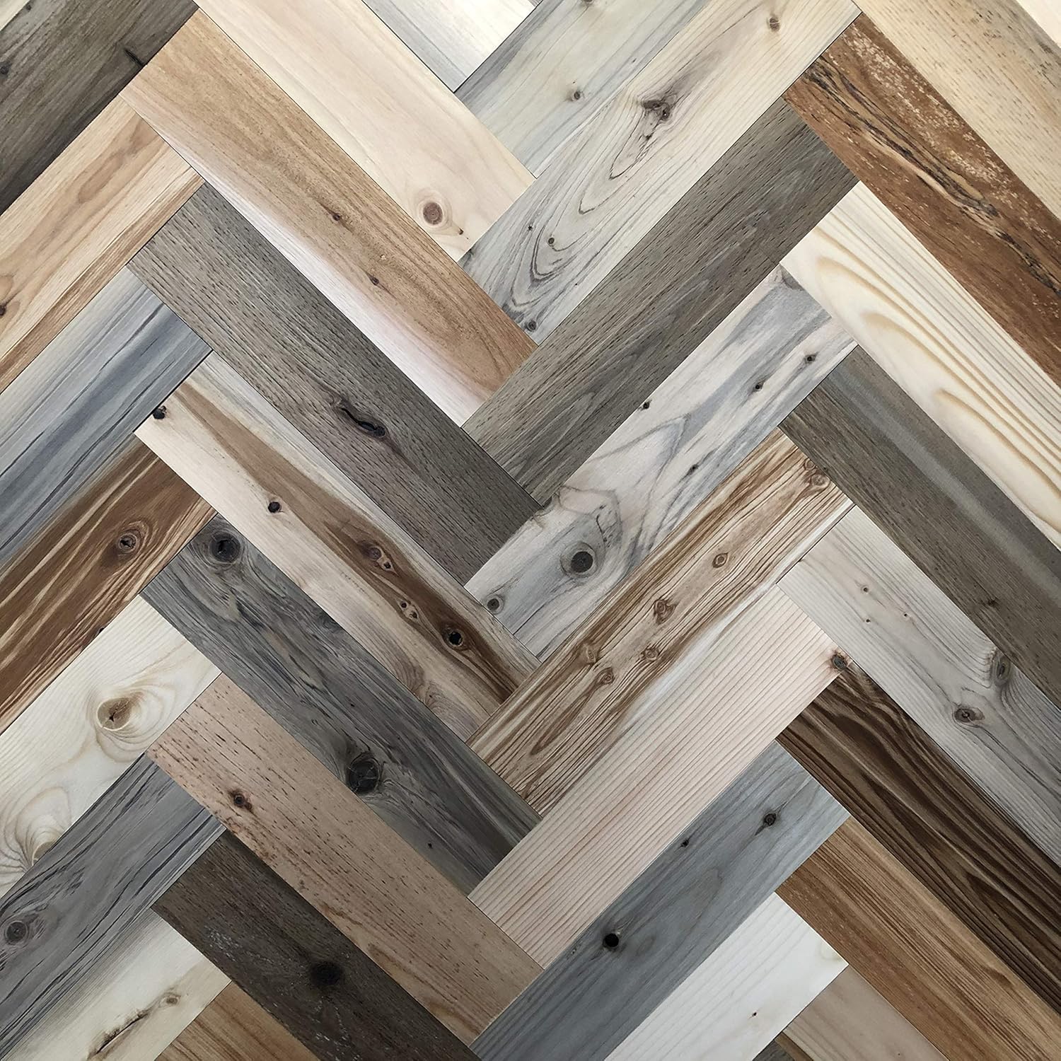 Timberchic River Reclaimed Wooden Wall Planks - Simple Peel and Stick Application Herringbone Pattern (3 Width, River Planks)
