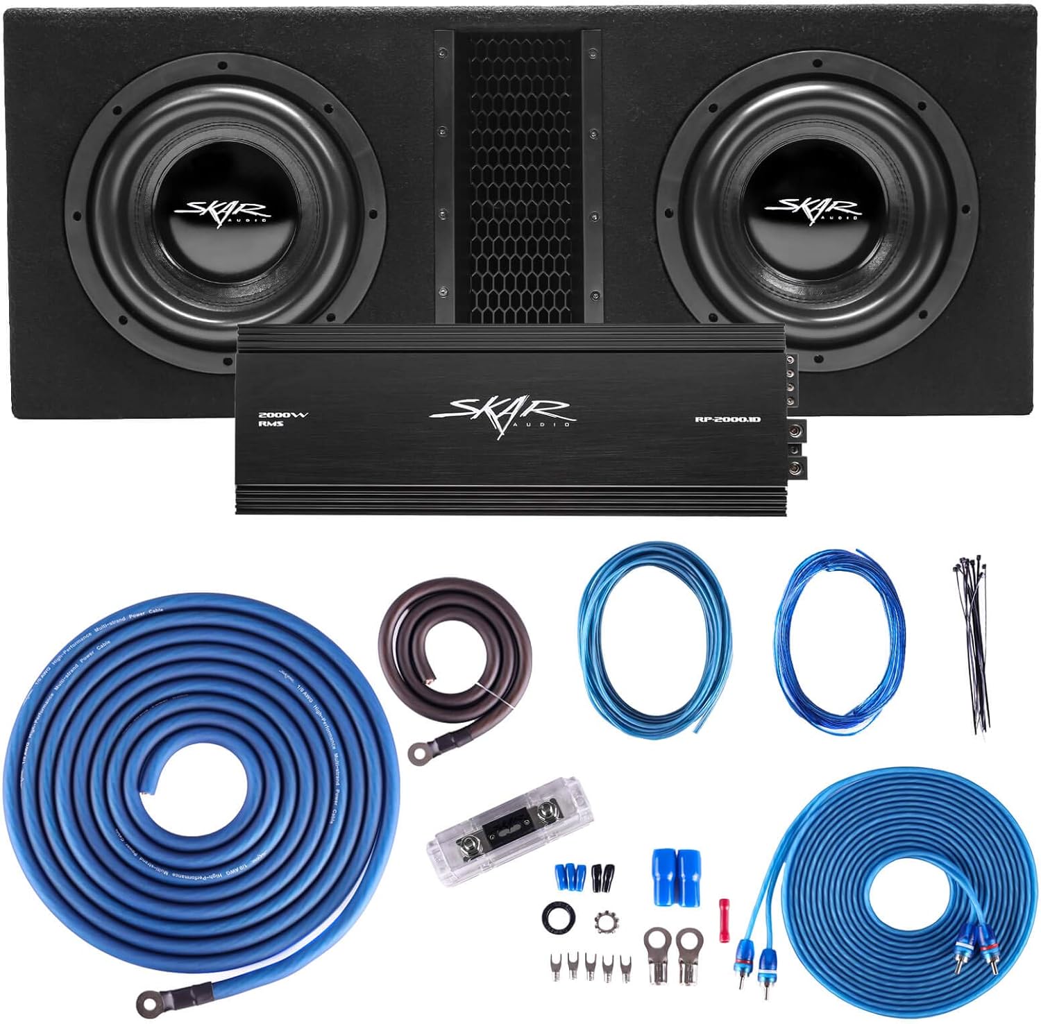 Skar Audio Dual 10" Complete 4, 000 Watt EVL Series Subwoofer Bass Package - Includes Loaded Enclosure with Amplifier