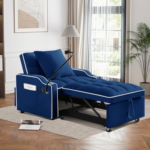Convertible Sleeper Sofa Bed, 3 in 1 Velvet Pull Out Loveseat Couch Modern Comfy Futon Sofa with Adjustable Backrest & Phone Holder & USB Charging Space Saving for Living Room, Small Apartment, Grey
