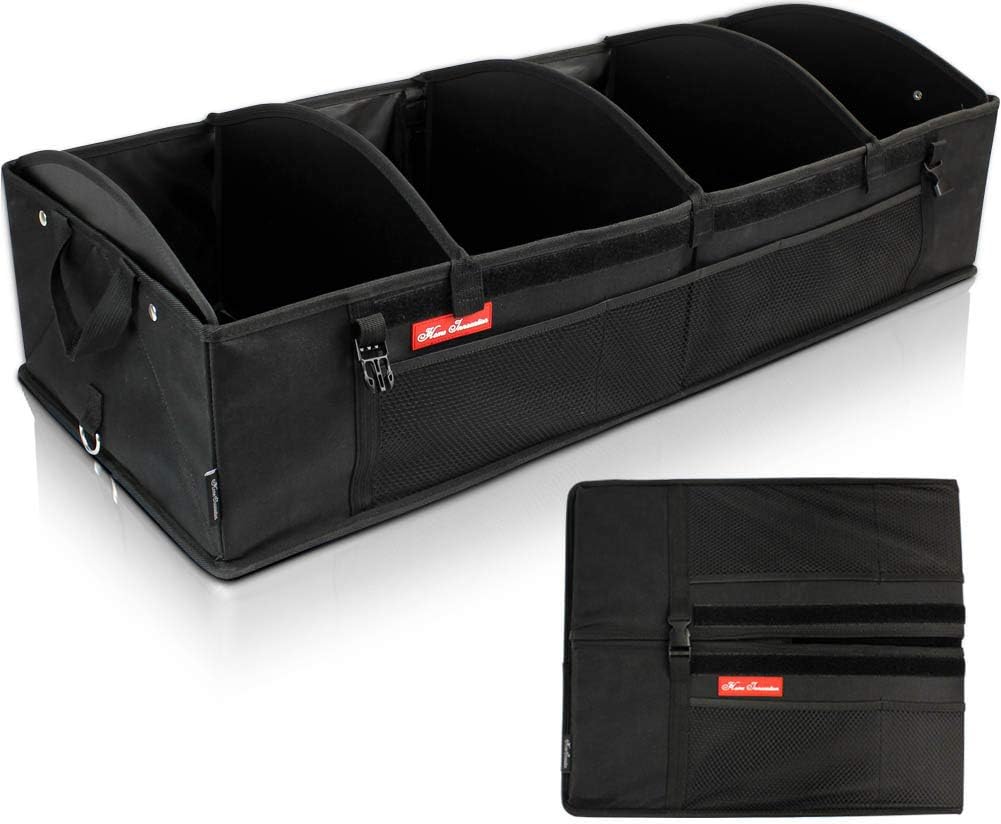 Trunk Organizer for SUV Car, Truck, Auto, Minivan - 4 Adjustable Compartments Foldable Portable Trunk Organizer, Heavy Duty Durable Car Organizer, Removable Flexible Cargo Storage Bag