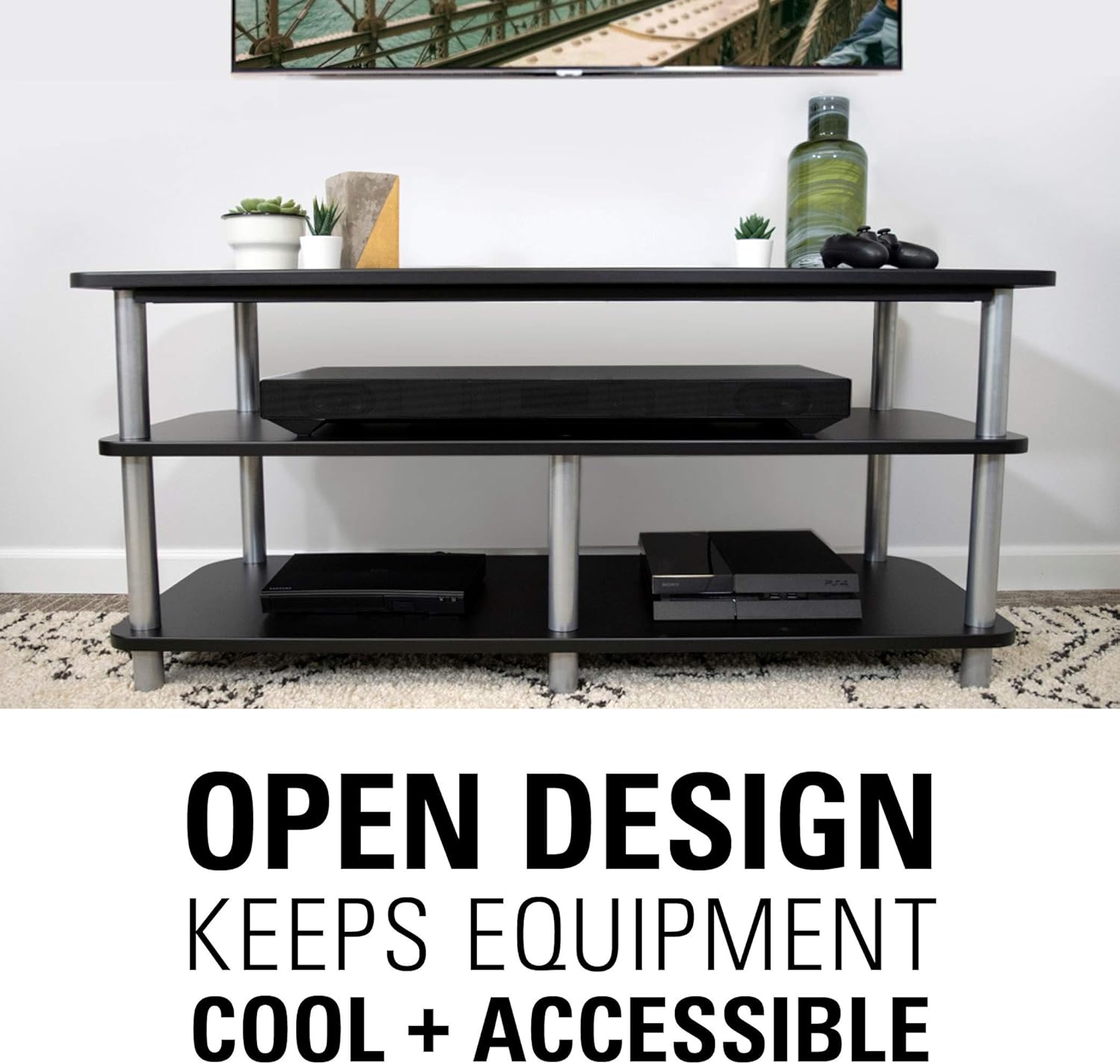 Sanus Heavy Duty Stand For AV Equipment - Extra Long 48" Design Looks Great Holding A TV In The Living Room Or Supporting Up To 400lbs Of Heavy Audio Equipment In The Back Closet