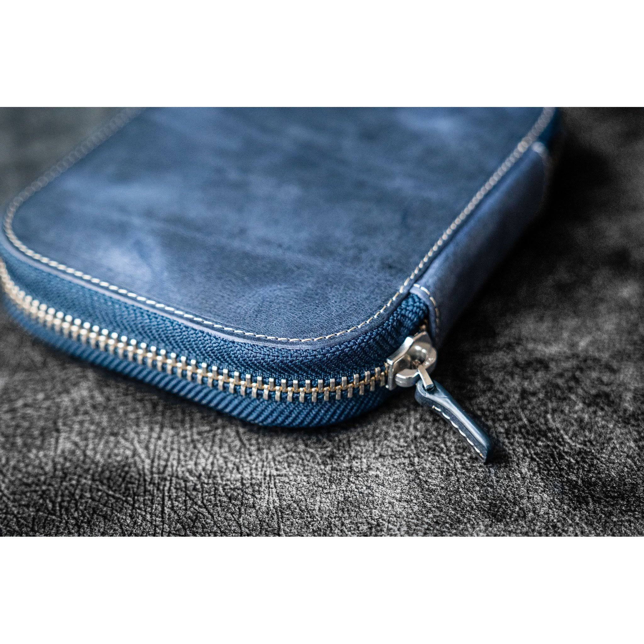 Galen Leather 10 Pen Zipper Case - Crazy Horse Navy Blue