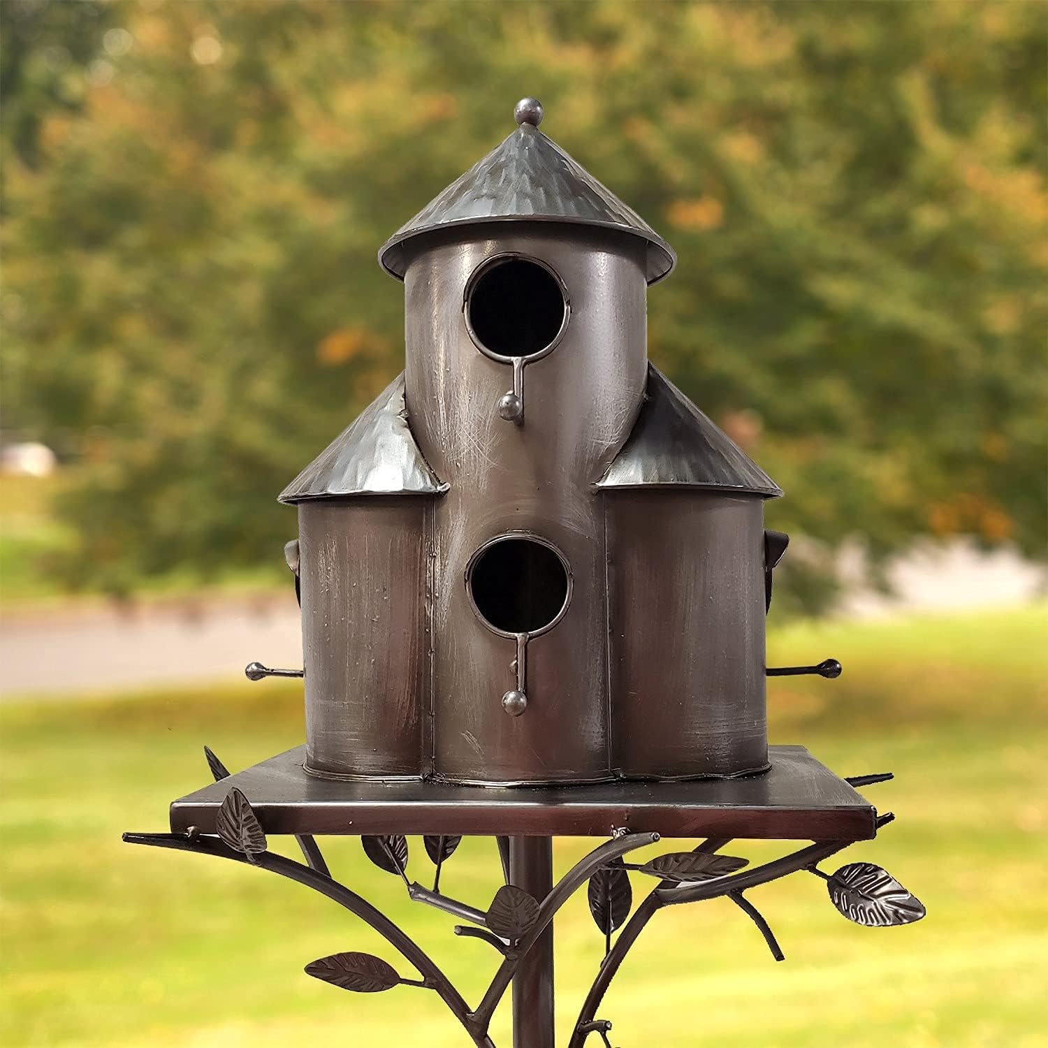Zaer Ltd. Large Copper Colored Multi-Birdhouse Stakes, Room for 4 Bird Families in Each (Castle Home)