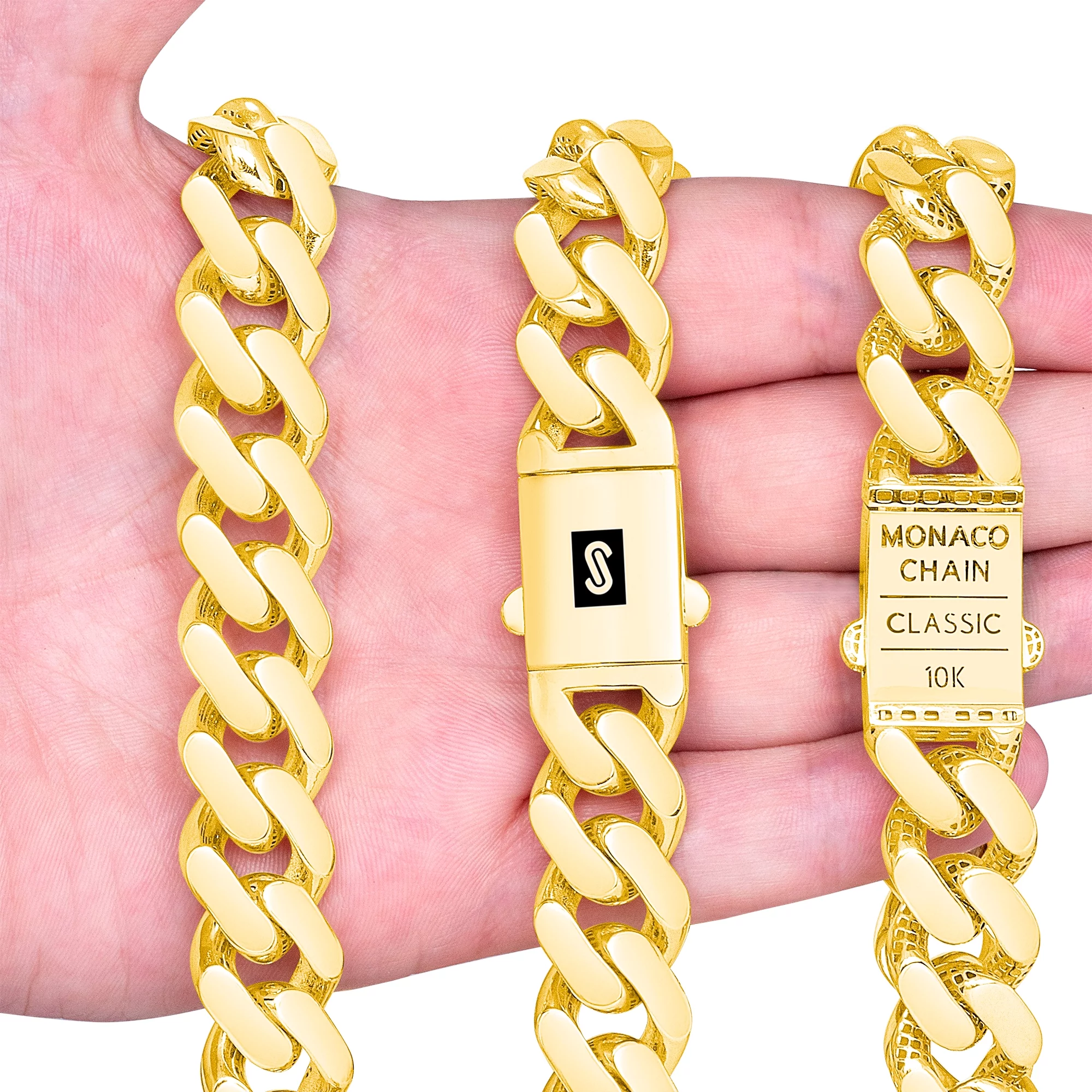 Nuragold 10k Yellow Gold 17mm Royal Monaco Miami Cuban Link Chain Necklace, Mens Jewelry Fancy Box Clasp 22" - 30"