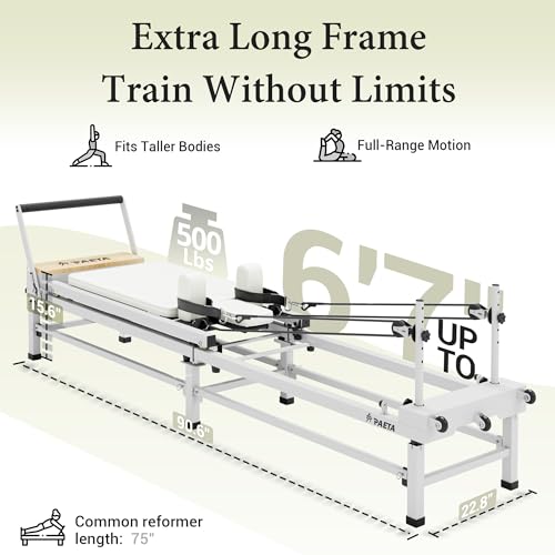 PAETA Pilates Reformer, 91" Foldable Reformer Pilates Machine with Adjustable Reformer Heights, Pilates Equipment with Piano Wire Spings and Jump Boards