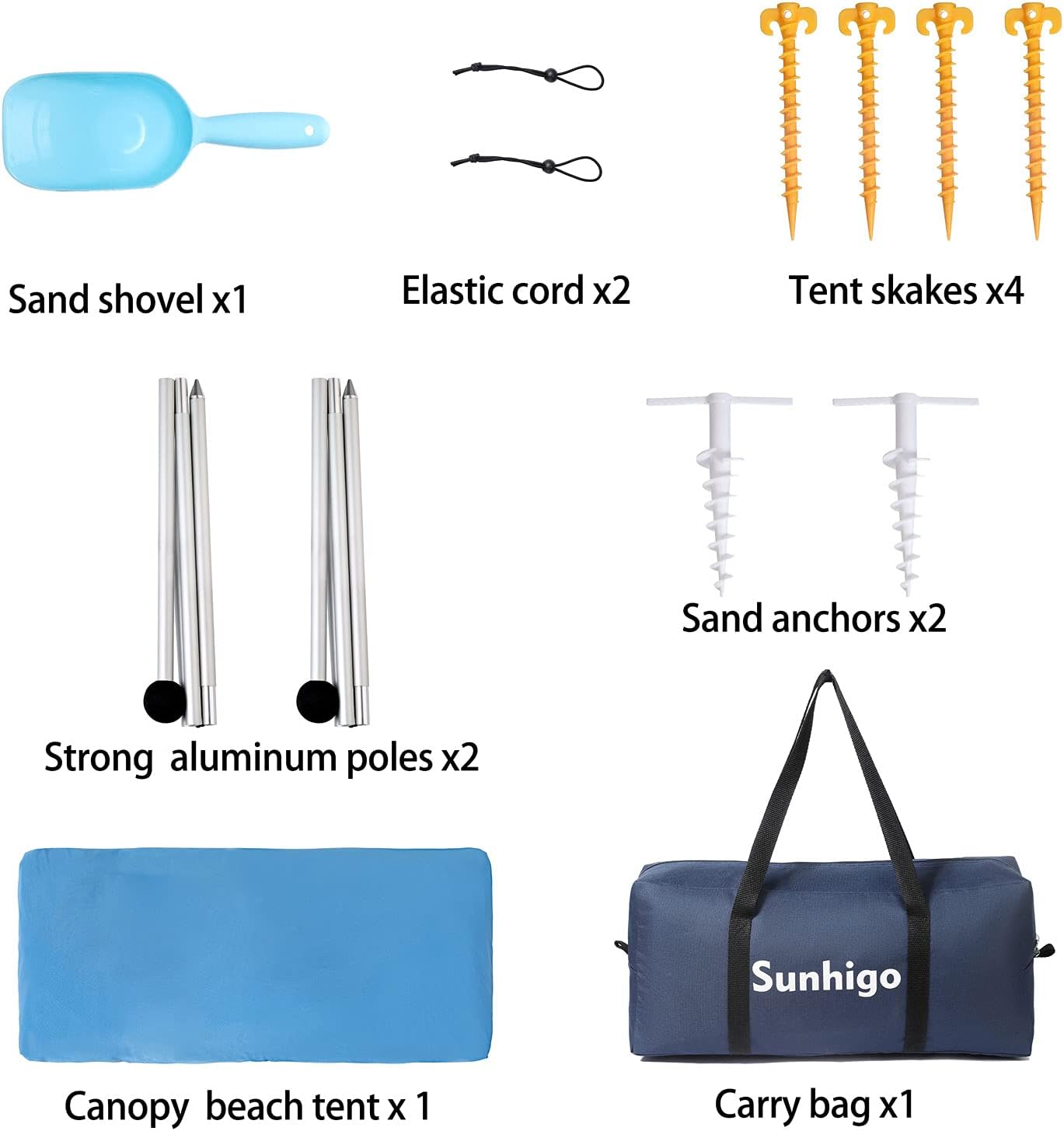 Sunhigo Beach Shade Canopy UPF50+ Family Beach Tent with 4 Aluminum Poles, Sand Shovel and Carry Bag, Portable Beach Sunshade Pop Up Sun Shelter for Beach,Fishing,Backyard and Picnics (10x10 Ft,Navy)