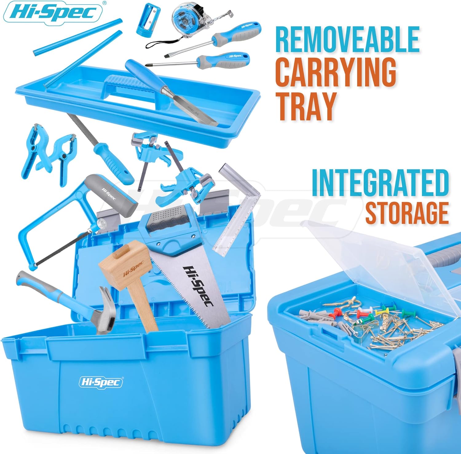 Hi-Spec 25 Piece Blue Beginners Tool Kit Set with Tool Box. Complete Carpentry Hand Tools for Kids and Adult DIY Starters Pack of 2