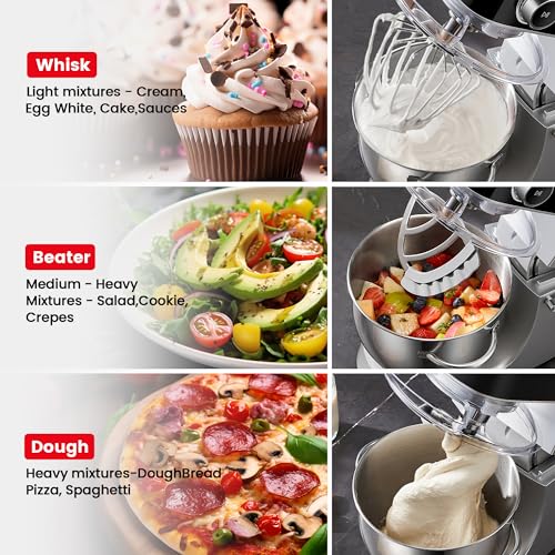 Hauswirt Stand Mixer, LED Smart Touchscreen Dough Mixer, 5.3Qt Mixers Kitchen Electric Stand Mixer, 11speeds 3-In-1 Kitchen Bread Mixer with Stainless Steel Egg Whisk, Dough Hook, Beater