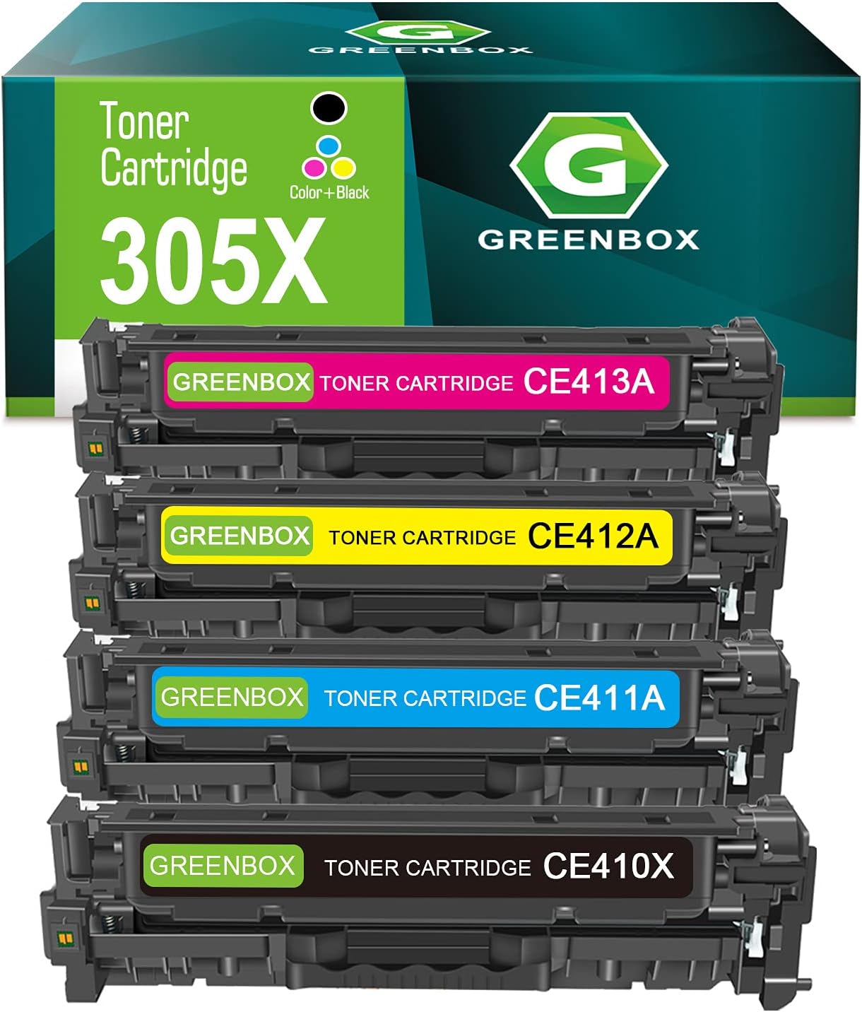 GREENBOX Compatible Toner Cartridge Replacement for HP 305X 305A for Pro 400 Color M451dw M451dn M451nw MFP M475dw M475dn M375nw Printer (1 Black, 1 Cyan, 1 Magenta, 1 Yellow)