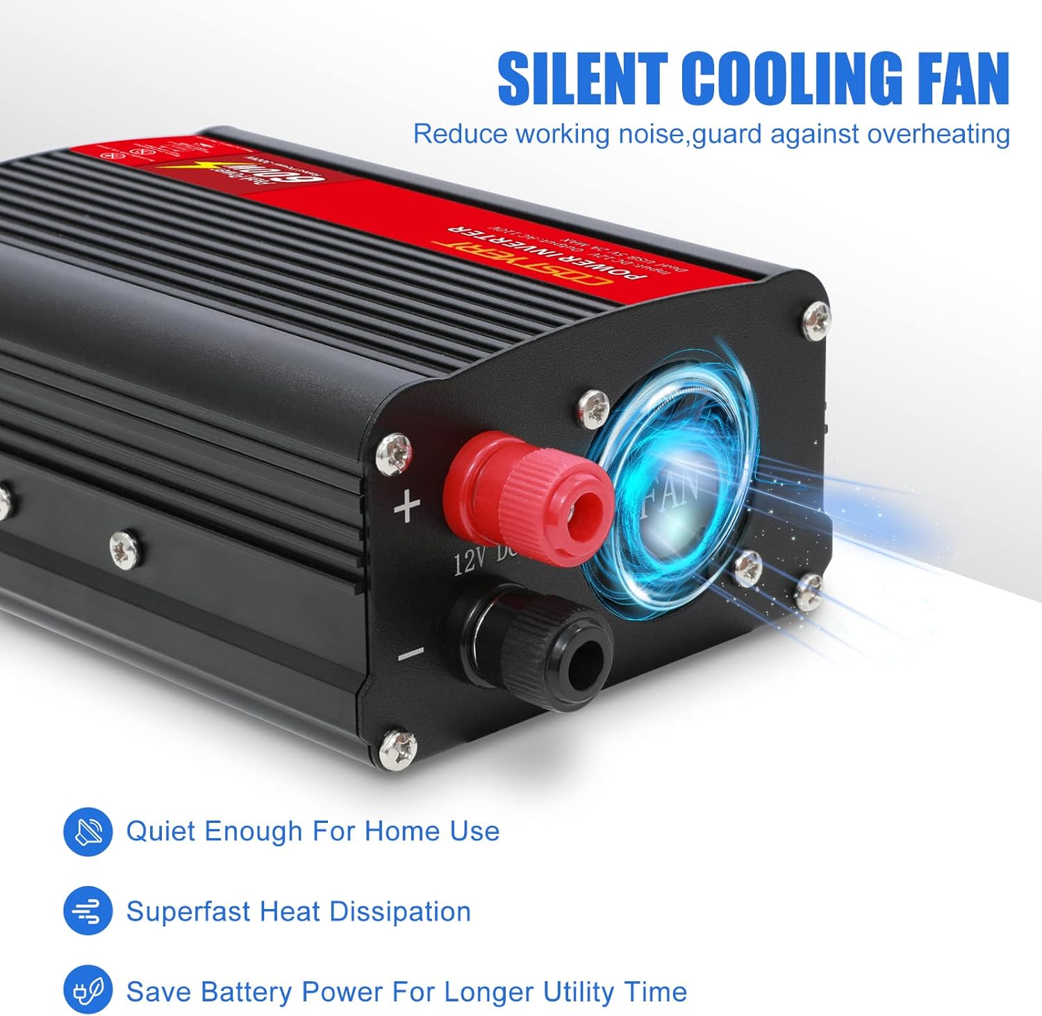 COSTYERT 500W Power Inverter DC 12V to 110V AC Car Inverter with Alligator Battery Clamp, LCD Display, Dual AC Outlets & 2.0A USB Ports Charger, Red