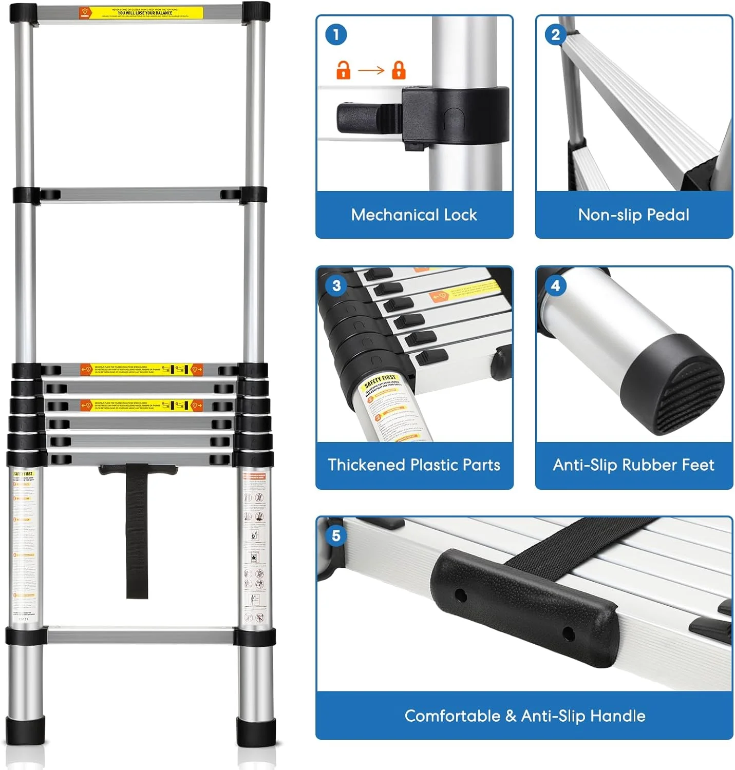 Telescoping Ladder, 12.5FT Aluminum Telescopic Extension Ladder with Non-Slip Feet, Multi-Purpose Collapsible Ladder for RV or Outdoor Work,330lbs Capacity