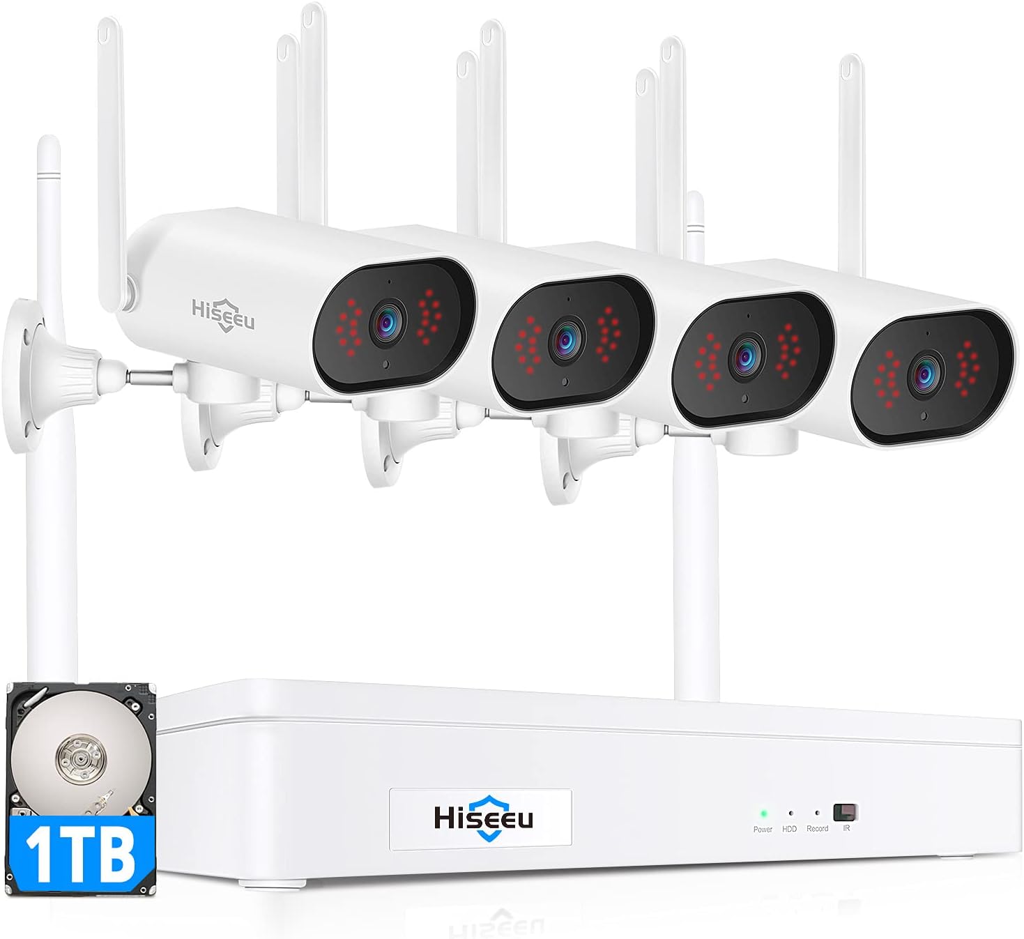 【Expandable 8CH,2K】Hiseeu 3MP Wireless Security Camera System Outdoor/indoor,4pcs Pan 180°view cameras,2-Way Audio,wireless 8 CH NVR system ,Night Vision,Home WiFi Surveillance Cameras ,1TB Hard Drive