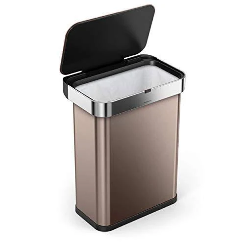 simplehuman 58-Liter Rectangular Voice/Motion Sensor Trash Can in Rose Gold Stainless Steel