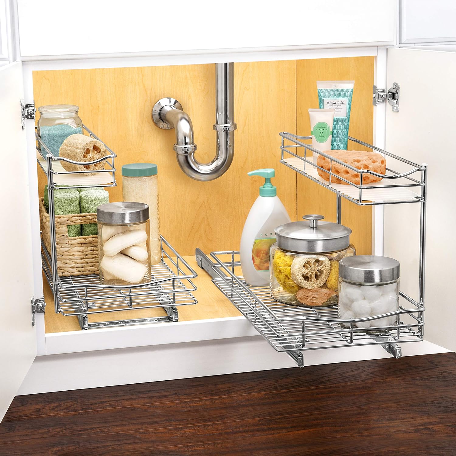 Lynk Professional&reg; Under Sink Cabinet Organizer Pull Out Two Tier Sliding Shelf, 11.5w x 18d x 14h-Inch, Chrome