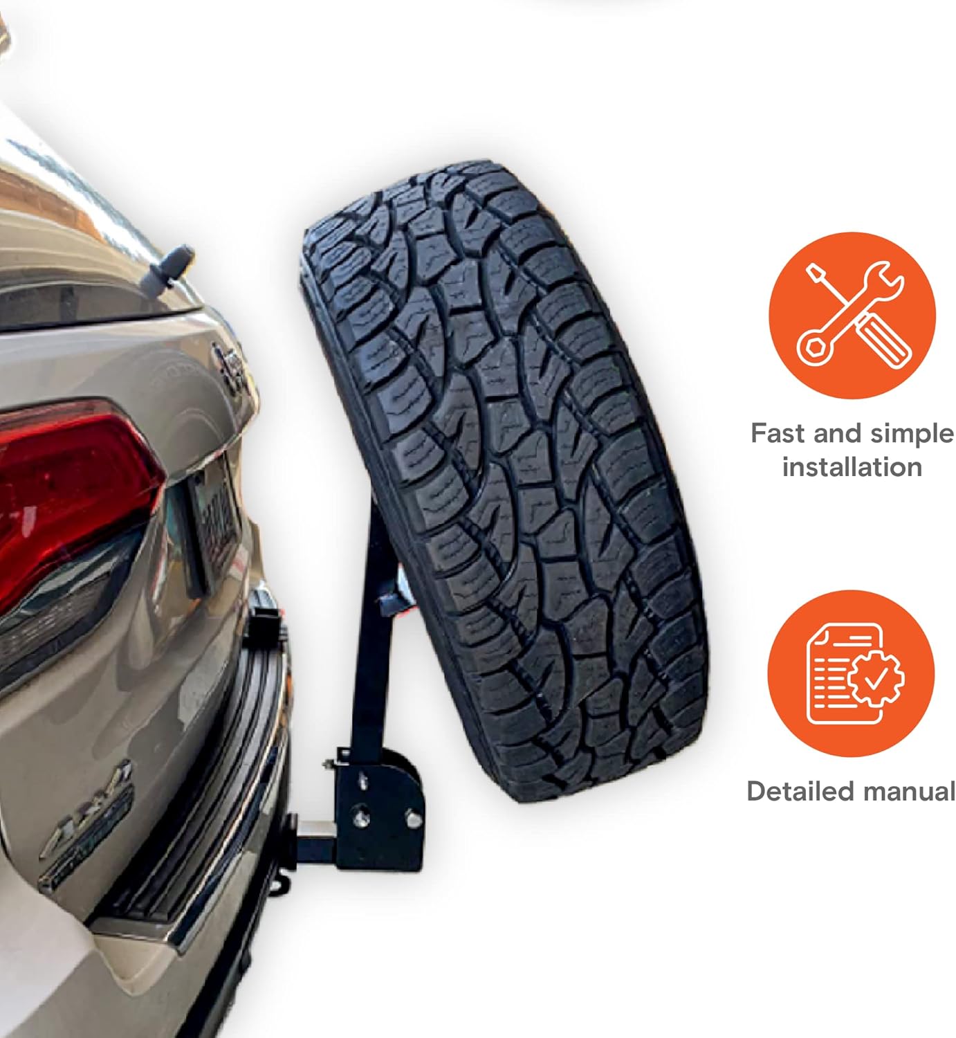 FIXA TOOLS Hitch Spare Tire Mount Universal Trailer Hitch Tire Carrier Foldable Construction for SUV Hitch Mount Collapsible Mount Rack Adaptor for 2-inch Receiver Front and Back Rear Tailgate