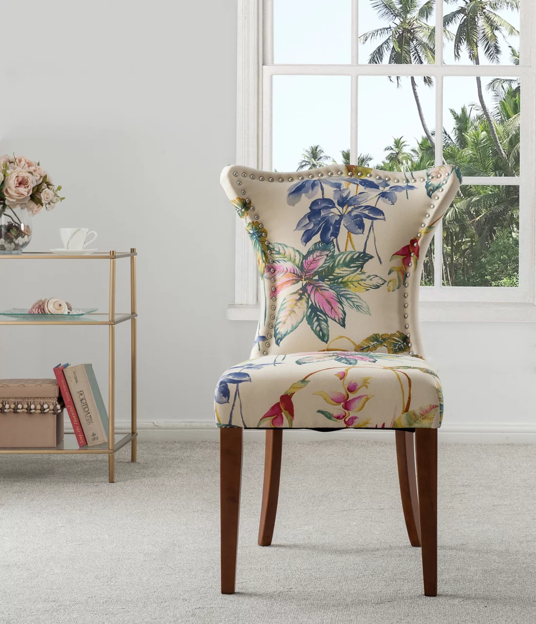 Paradise Upholstered Accent Chair Off White Floral Fabric