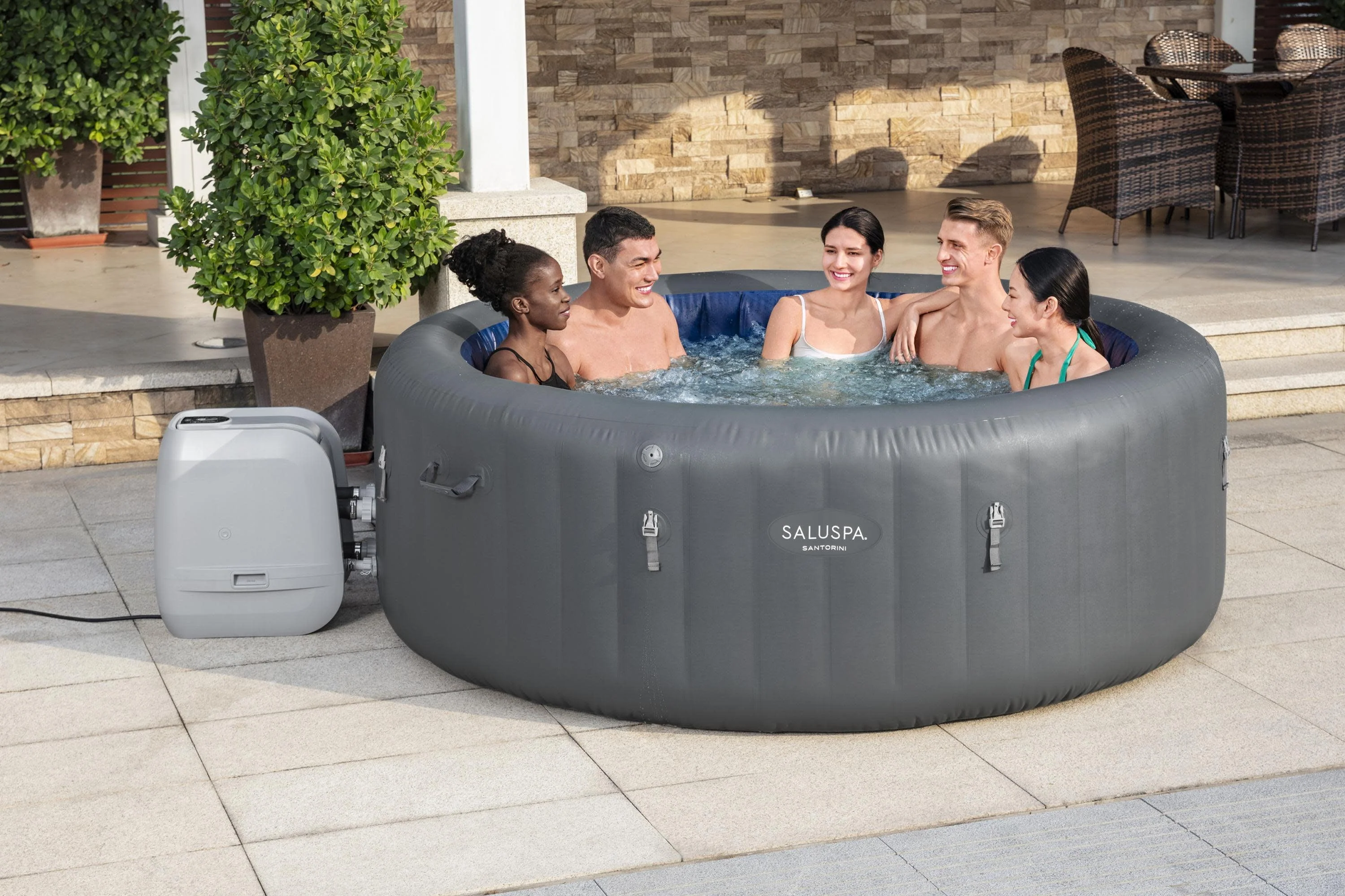 SaluSpa Santorini Inflatable Hot Tub with ColorJet LED Light 5-7 person, Maximum Temperature of 104˚F