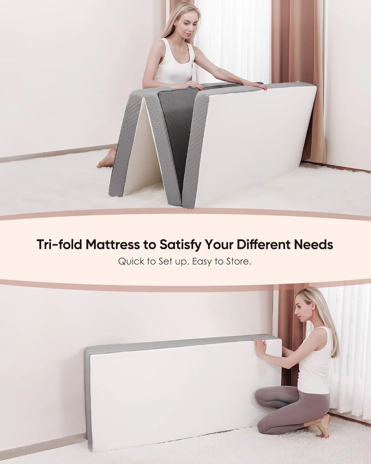 YGDU Folding Mattress Twin Size with Storage Bag, 4 inch Foldable Memory Form Mattress, Trifold Mattress Topper with Washable Cover, Non-Slip Bottom Camping Mattress Guest Bed