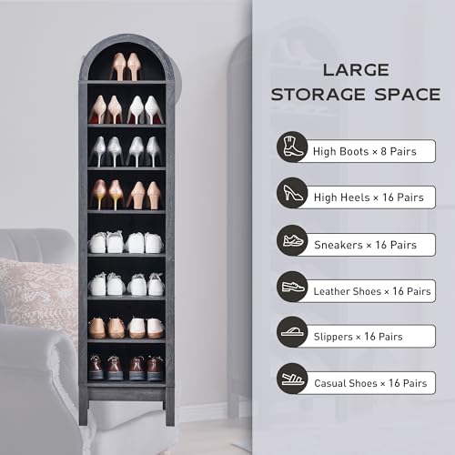 71" Tall Arched Bookshelf, 7 Tiers Arch Bookcase with Storage, Modern Farmhouse Book Shelf with Adjustable Shelves, Wood Bookshelf w/Open Display Shelves for Living Room, Office (Natural)