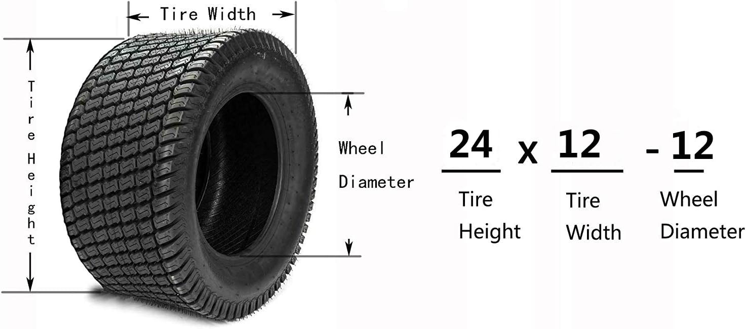 Set of 2 Turf Lawn Tractor Mower Tires 24x12-12 4PR Tubeless Sawtooth Tread
