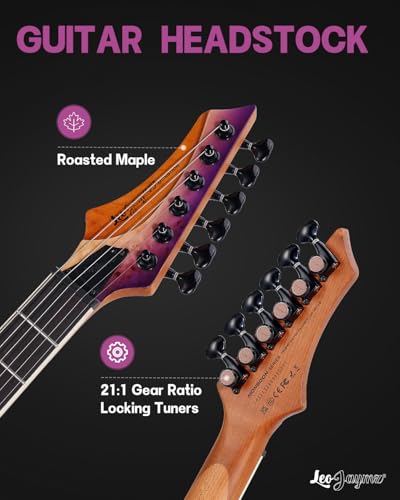 Leo Jaymz Electric Guitar Monsoon Series,Reverse Headstock,Mahogany Body,Roasted Maple Neck,Rosewood Fretboard,Locking Tuners,Rounded End Frets,AlnicoV Pickups,Fixed Bridge (Blue Flame)