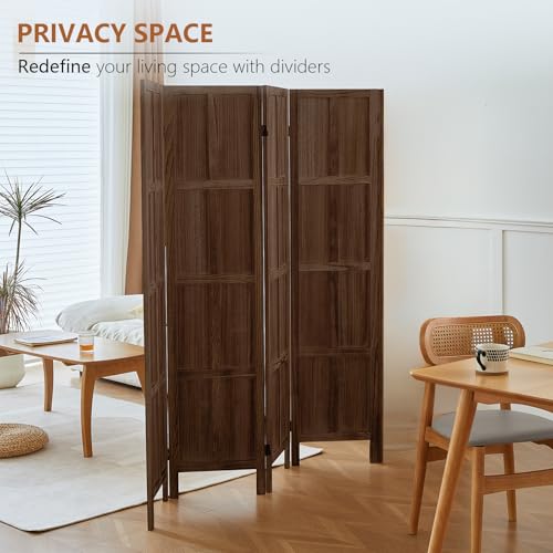 Wood Room Divider 4 Panel, 5.6 FT Tall Room Divider and Folding Privacy Screen, Partition Divider for Room Separation, Wooden Wall Divider Screen for Home Office Bedroom (Retro White)