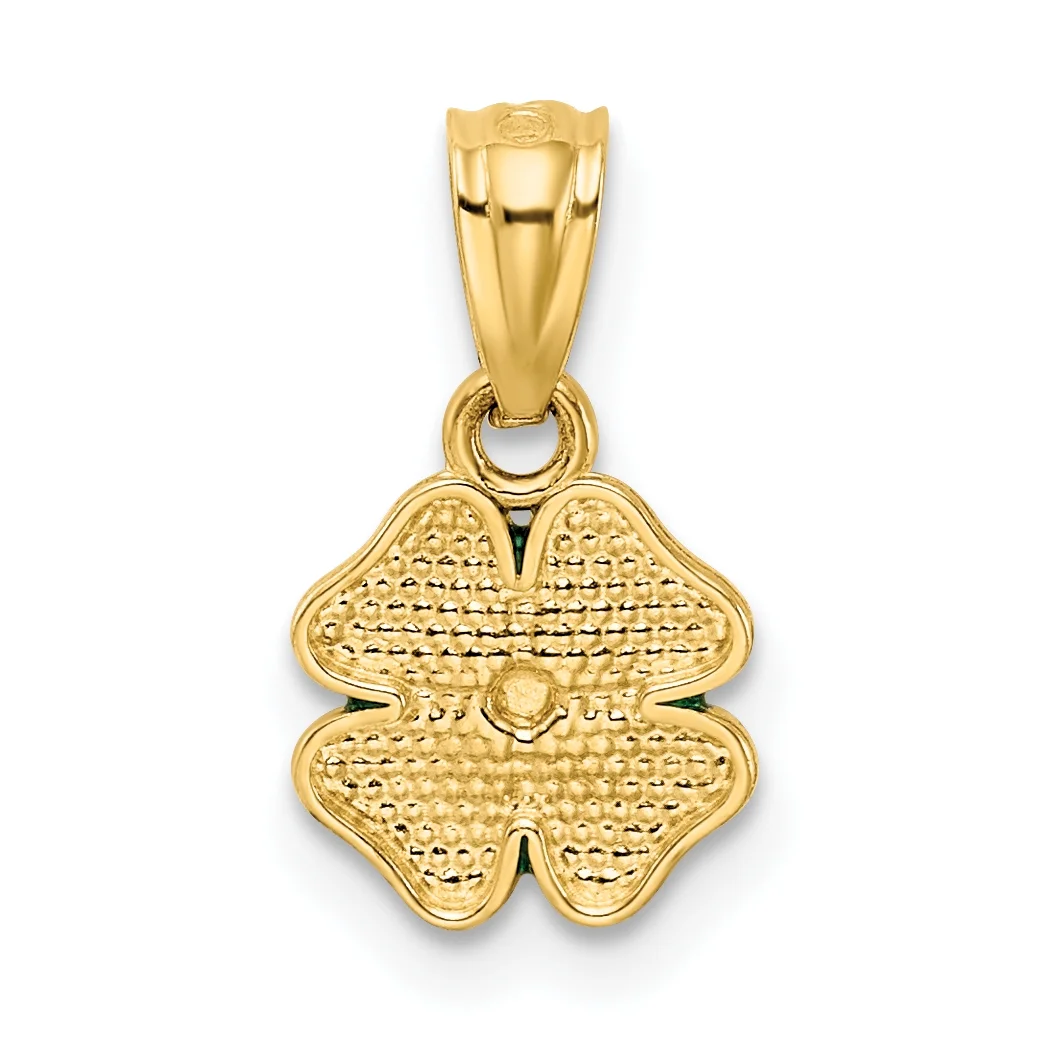 Carat in Karats 14K Yellow Gold Green Enameled Four Leaf Clover Pendant Charm (20mm x 10mm) With 14K Yellow Gold Lightweight Rope Chain Necklace 16''