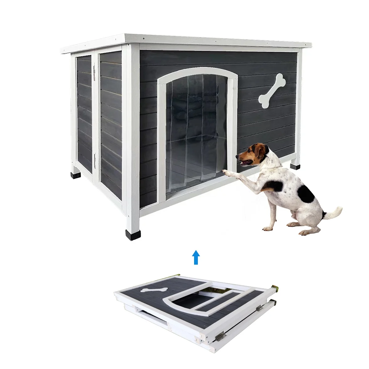40.55" Wooden Folding Dog House,Outdoor Waterproof Dog Cage,Indoor Solid Wood Outside Dog Shelter Kennel Easy to Assemble - Curated Treasures Market
