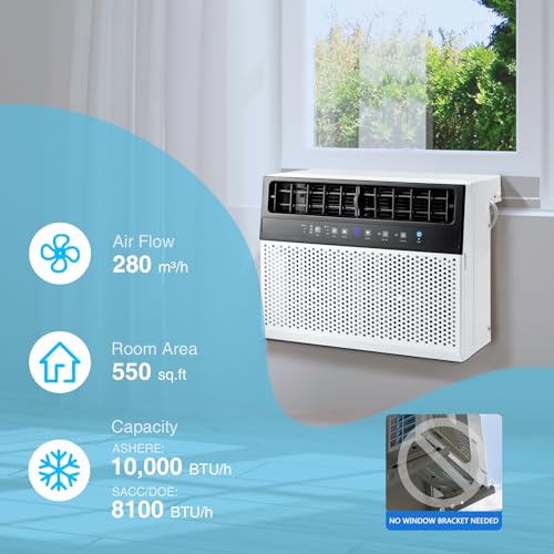R.W.FLAME U-Shaped Air Conditioner Window Unit, 6 Modes 24H Timer Energy-saving Window AC Units, Full Window View, White