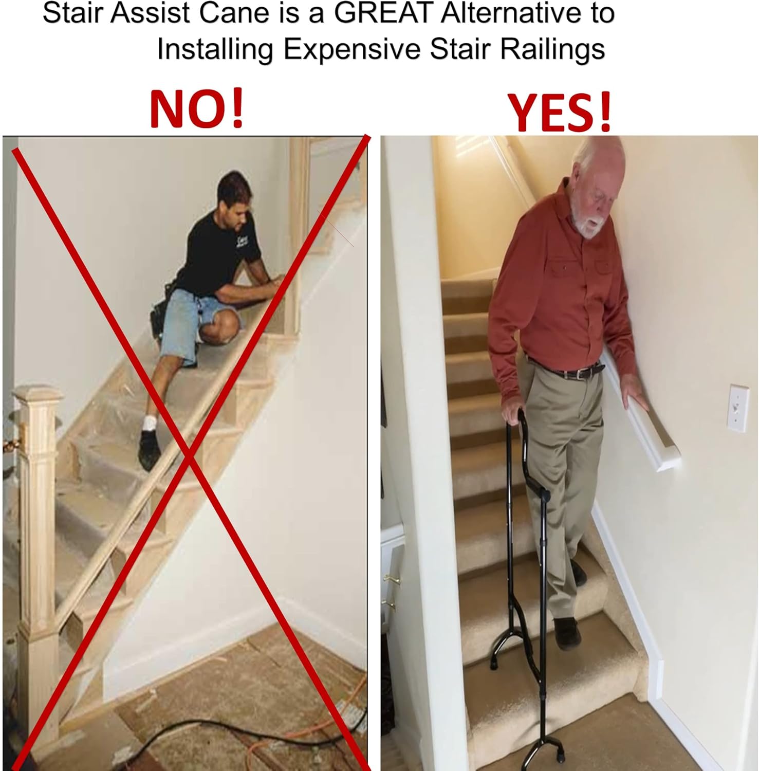Rock Steady Cane – New Stair Climbing Assist Cane Lets You Walk Up and Down Stairs Easily with Less Pain. Perfect Step Helper for Those with Sore Hips and Knees