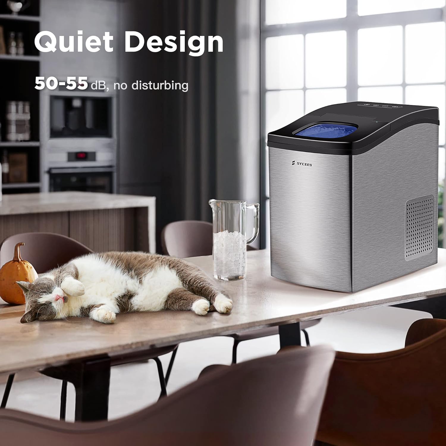 Nugget Ice Maker for Countertop, 33lbs/24h, Sonic Ice Ready in 10 Mins, 5lbs Ice Storage, Self-Cleaning Function, Touch Control, Stainless Steel Pellet Ice Machine for Home Kitchen, Bar, Office
