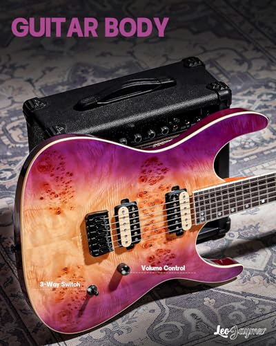 Leo Jaymz Electric Guitar Monsoon Series,Reverse Headstock,Mahogany Body,Roasted Maple Neck,Rosewood Fretboard,Locking Tuners,Rounded End Frets,AlnicoV Pickups,Fixed Bridge (Blue Flame)