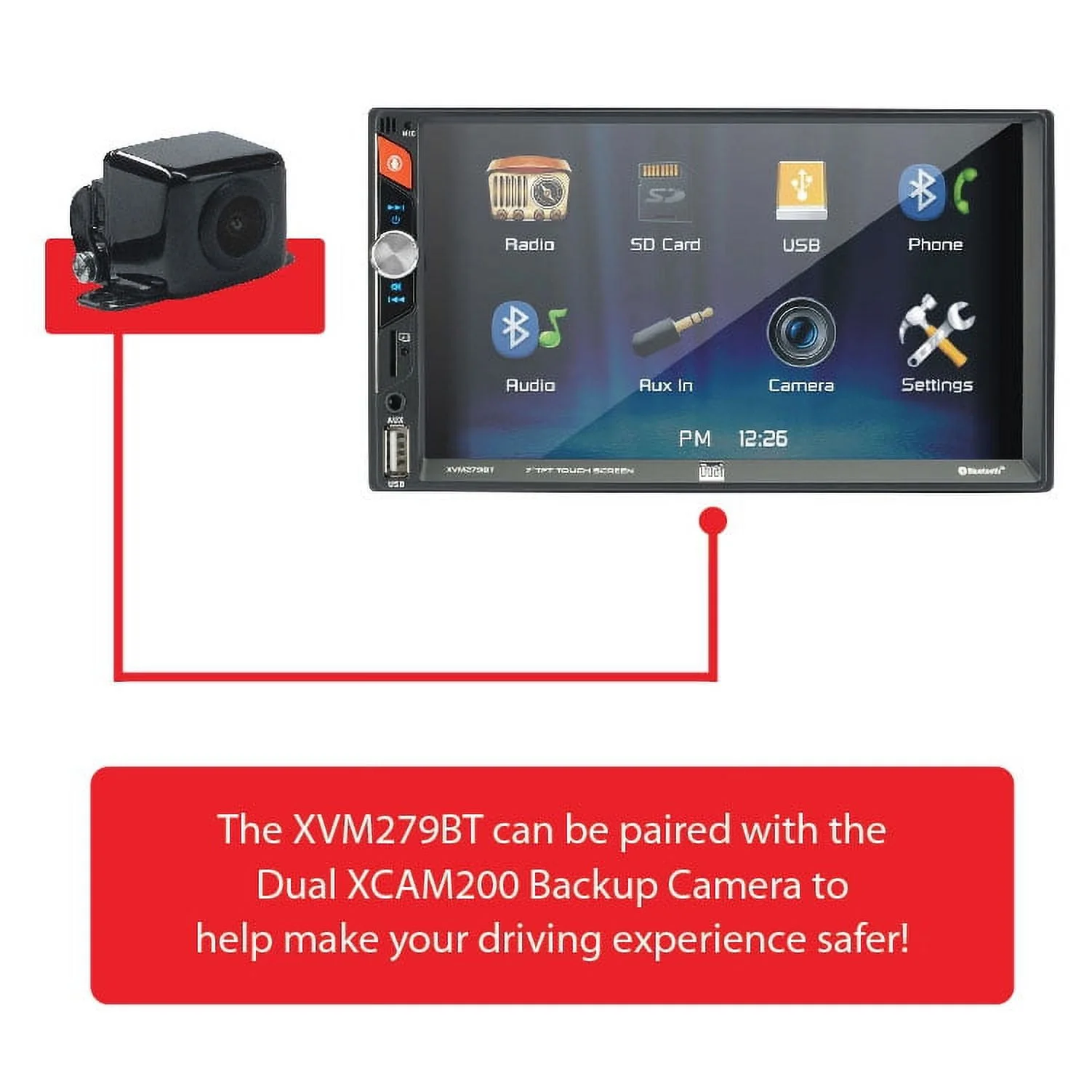 Dual Electronics XVM279BT 7 inch Double DIN Car Stereo with LED Touch Screen, Bluetooth, New