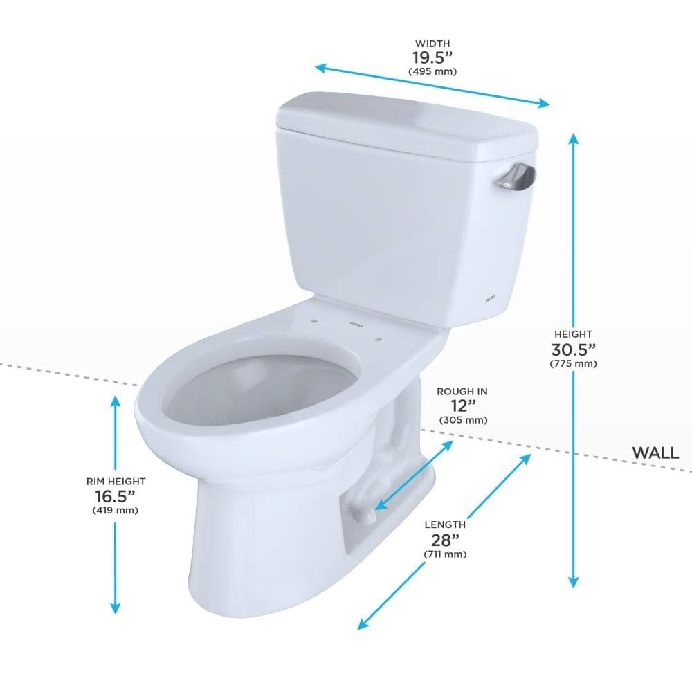 Toto Drake Two-Piece Elongated 1.6 GPF ADA Compliant Toilet with Right-Hand Trip Lever CST744SLR#01 Cotton White