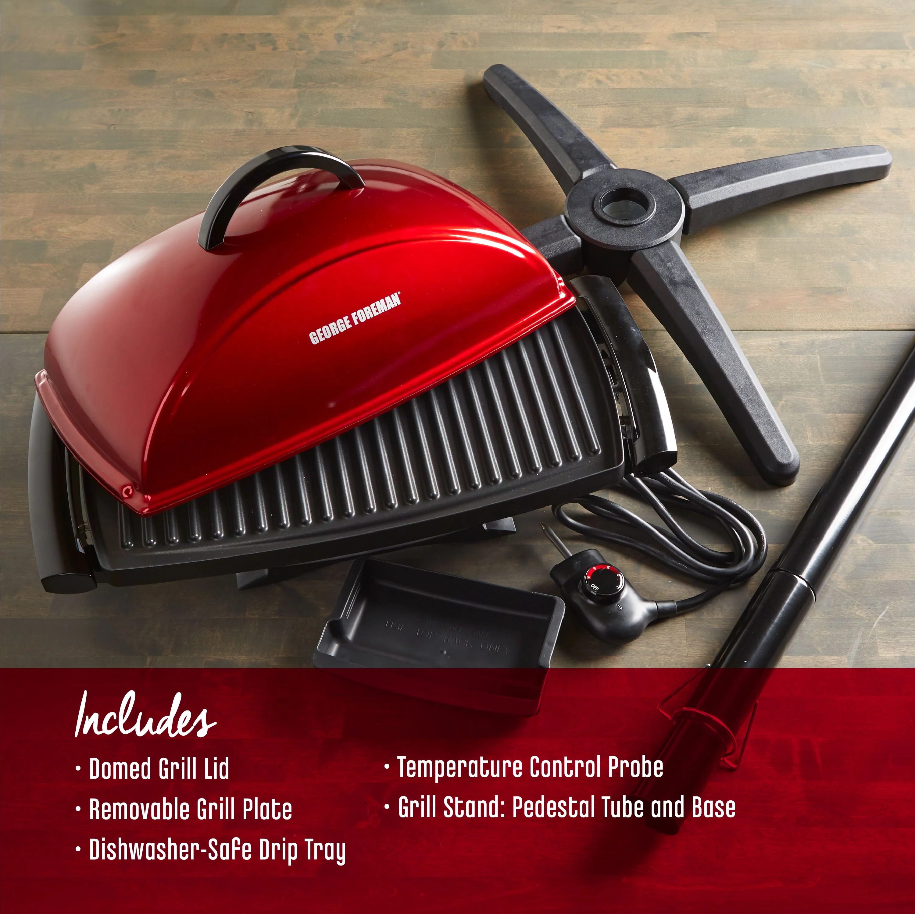 George Foreman 12-Serving Indoor/Outdoor Rectangular Electric Grill, Red, GFO201R-1