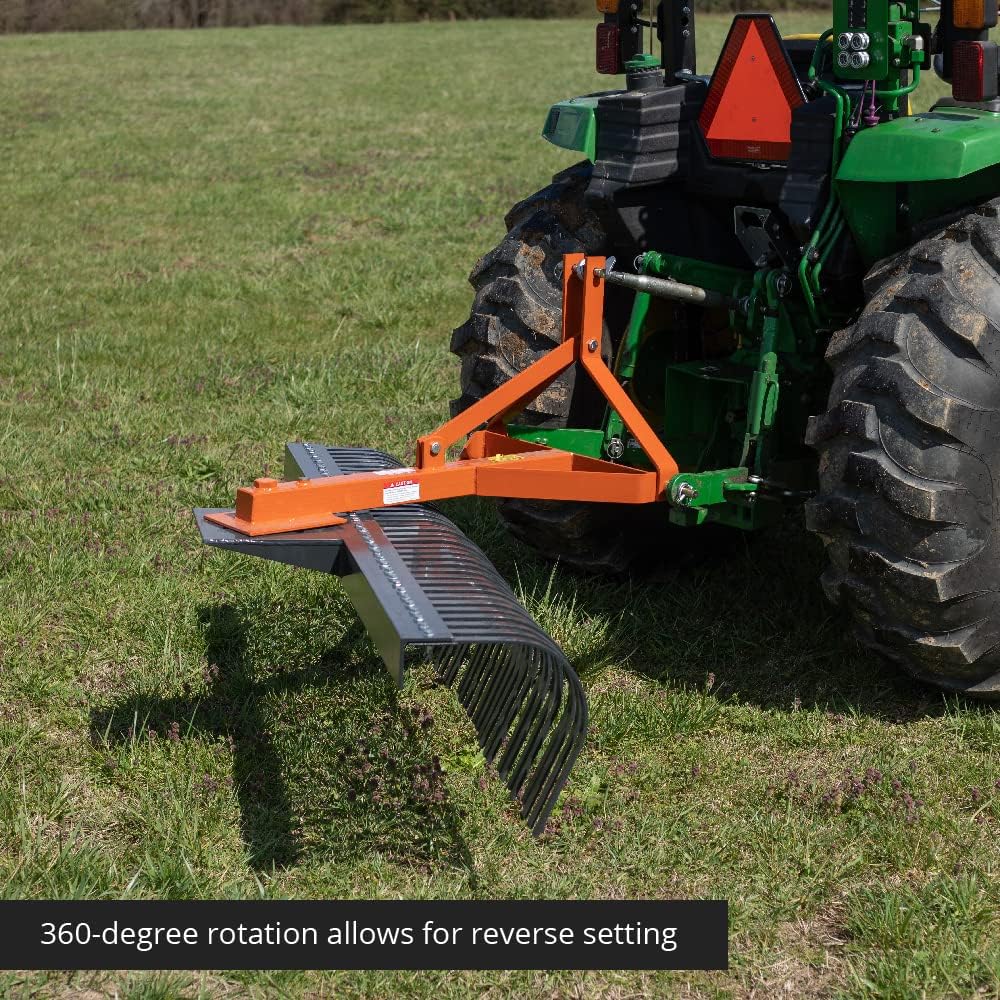 Titan Attachments 4 FT Landscape Rake for Compact Tractors, Tow-Behind Garden to