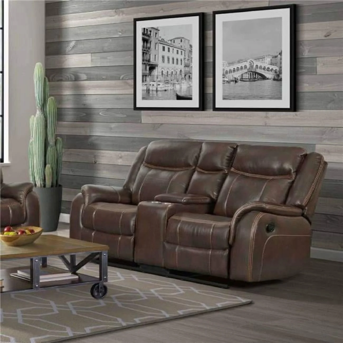 76 in. Avant Dual Reclining Rocking Loveseat with Console USB 2 Outlets & Cupholders - Brown - Faux Leather