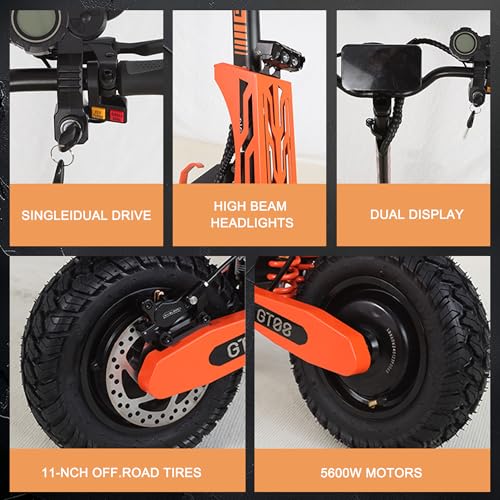 DOF 60V 27AH Electric Scooter for Adults, 5600W Dual Motor Commuter with 50MPH Speed & 40 Miles Range, Dual Brake System, Shock Absorption, 11" Vacuum Off-Road Tires, Folding E-Scooter Detachable Seat