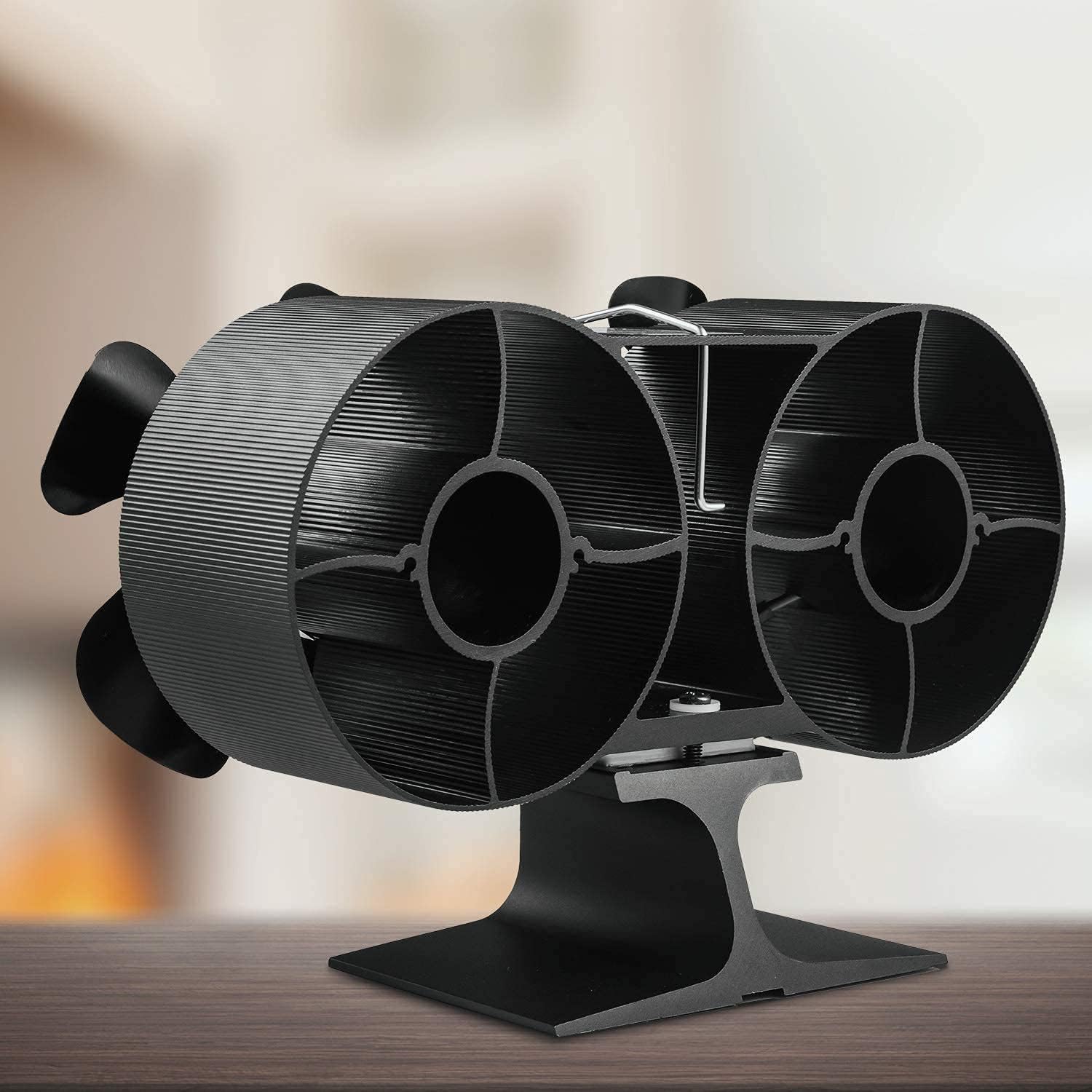 Double Motors Wood Stove 8 Blades Small Size Fan, PYBBO Silent Heat Warm Air Powered Fireplace Eco Stove Fan for Gas/Pellet/Wood/Log Burning Stoves with Thermometer Pack of 2