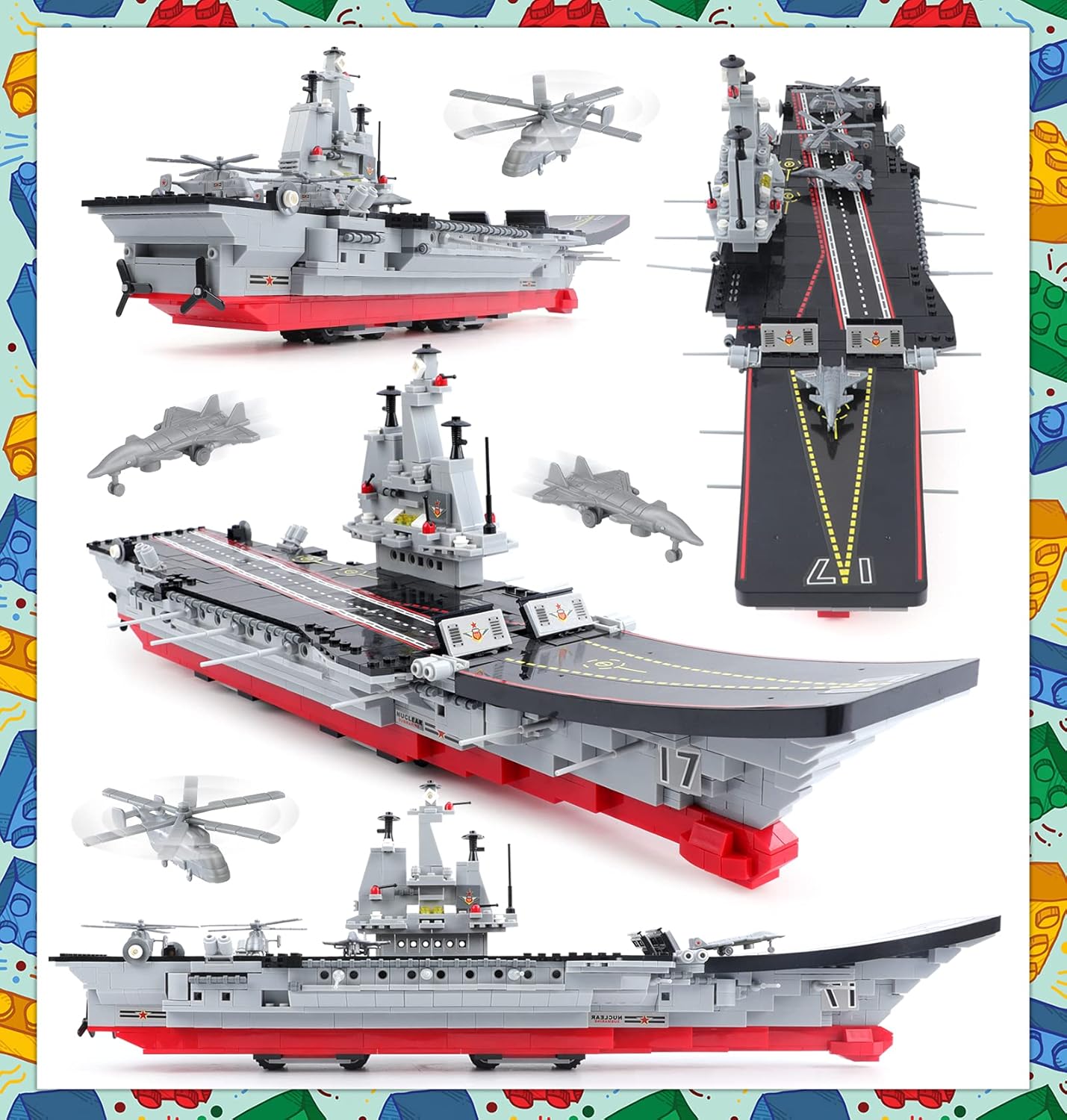 Military Aircraft Carrier Toy Building Blocks Set, 1131 Pieces Army Battleship Aircraft Boat Building Toy with Army Helicopter, Present Gift for Kids Boys Girls 6-12