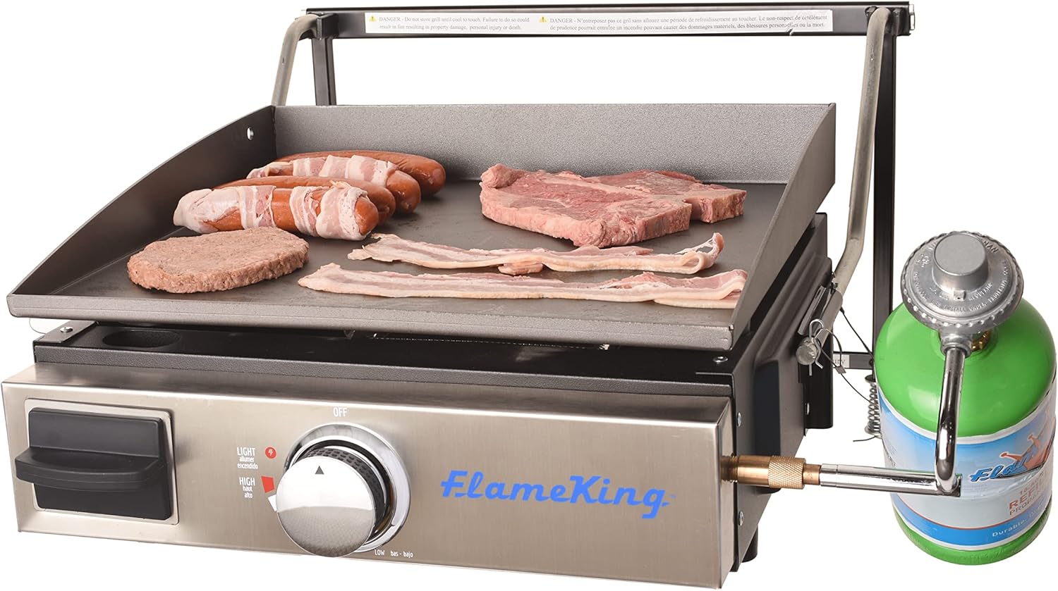 Flame King 17-inch Flat Top Griddle for Outdoor BBQ Grill, Portable Propane Gas Griddle for Camping and Tailgating, w/ Mounting Bracket