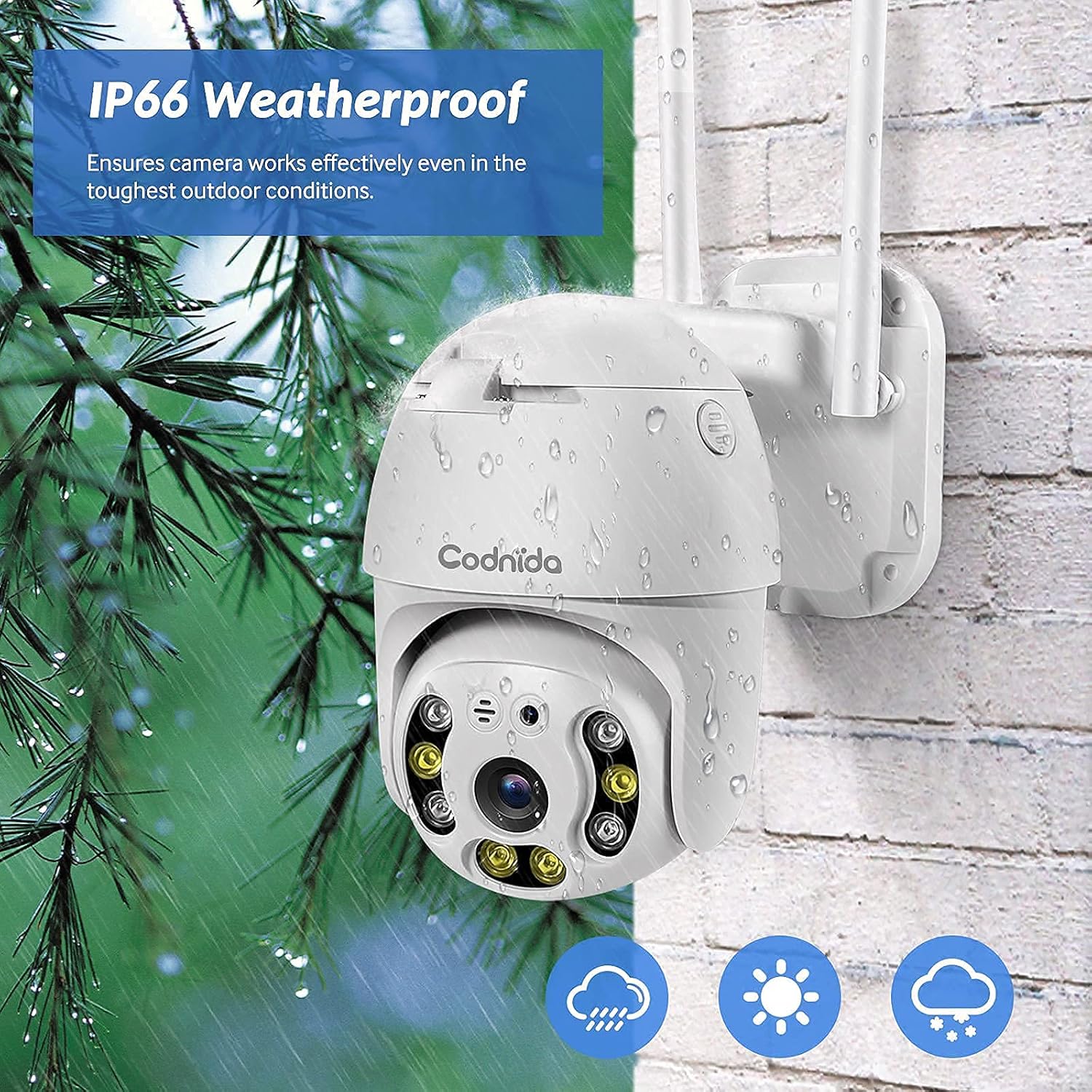 Security Camera Outdoor, Codnida Pan Tilt Wireless WiFi Security Camera 360&deg; View, 1080P PTZ Dome Home Surveillance Camera with Motion Detection, 2-Way Audio, Color Night Vision, Weatherproof