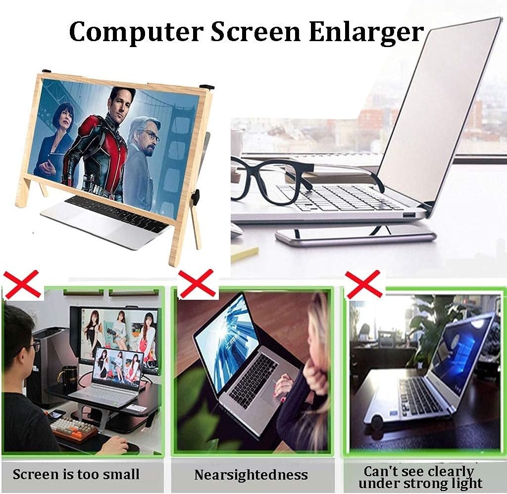 Laptop Screen Magnifier Protector Holder, Foldable Computer Laptop Phone Holder Stand Physical Magnifying Glass, Phone Screen Magnifiers Holder with Adjustable Angle Design ,B