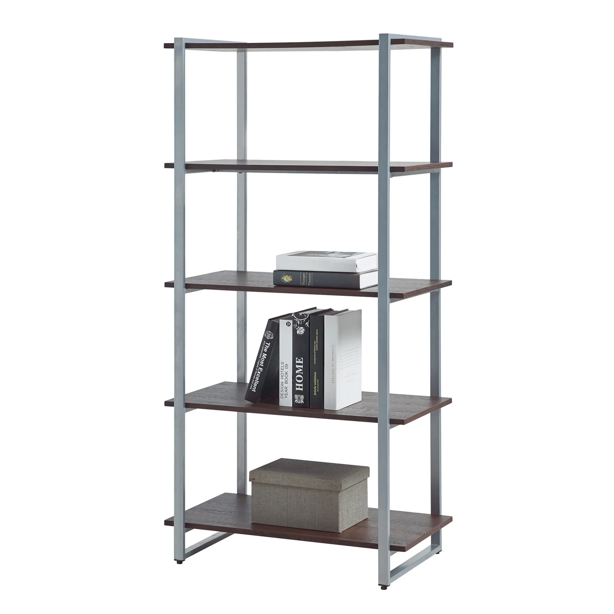Realspace® Trezza 60"H 4-Shelf Bookcase, Warm Walnut
