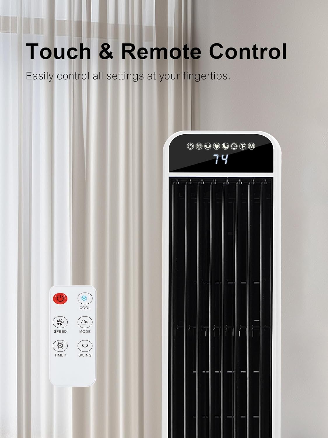 MEPTY Evaporative Air Cooler, Cooling Fans that Blow Cold Air with 84°Oscillation, 12H Timer, 3speeds&Modes, Air Cooler with Remote Control, Swamp Cooler Like Tower Fan for Bedroom, Office, Kitchen