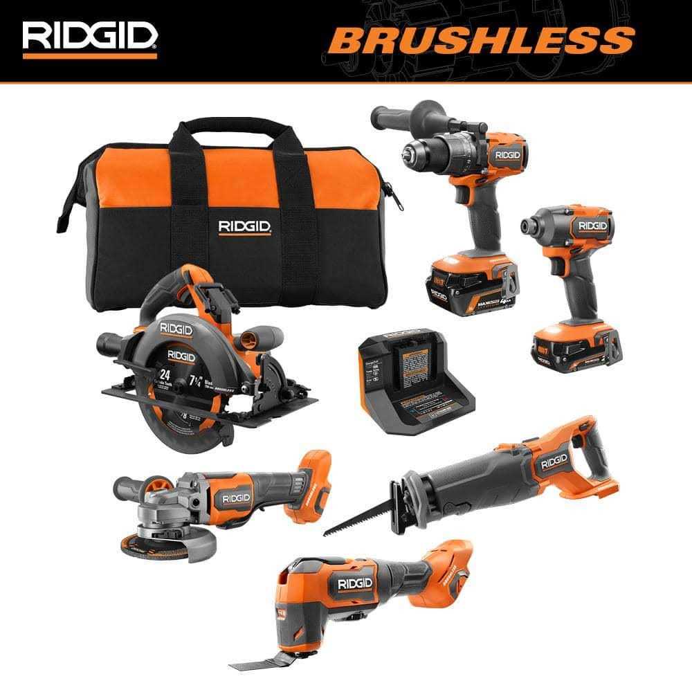 RIDGID 18V Brushless Cordless 6-Tool Combo Kit with 4.0 Ah and 2.0 Ah MAX Output Batteries and Charger - Shop Hardware Tools Online Store